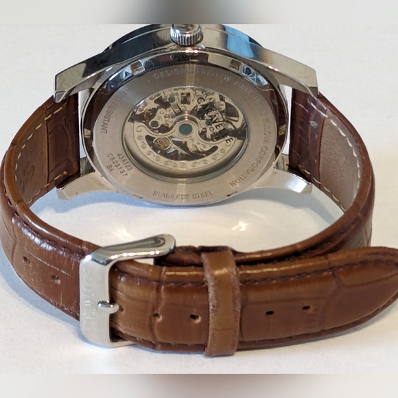 Caravelle Grey/Leather Automatic Watch - Picture 5 of 6